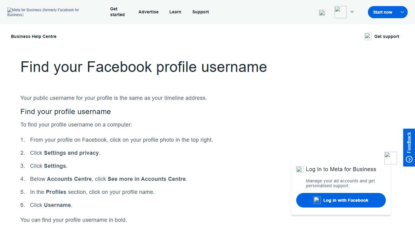 Find your Facebook profile username Meta Business Help Centre